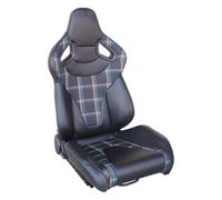 SIMONI RACING SRS/13DB Jackie - Asiento deportivo climatizado, reclinable de tela con rayas azules y piel negra, universal, palanca de ajuste derecho