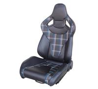 SIMONI RACING SRS/13SB Jackie - Asiento deportivo climatizado, reclinable de tela con rayas azules y piel negra, universal, palanca de ajuste izquierdo