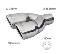 Simoni Racing Cola de Tubo de Escape Deportiva Doble Derecho Redonda/Inclinada Acero Inoxidable - Ø70xL220mm - Montaje ->58mm