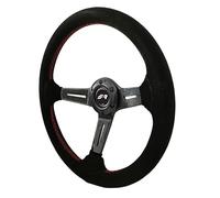 Simoni Racing Volante Deportivo High-End Racing Tommi 350mm - Carbón de Verdad - Ante Negro + Costuras Rojas - Deep Dish 6,5cm