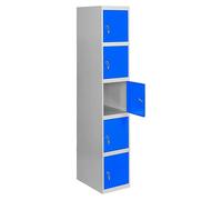 SimonRack Taquilla Vestuario Metálica, 5 Puerta, Incluye Llave, 1800x300x500 mm, Gris/Azul - SimonLocker