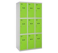 Simonlocker Taquilla locker Prof. Doors (L x An x Al: 50 x 90 x 180 cm, Gris/Verde, Número de puertas: 9 ud.)