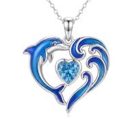 SIMONLY Collar de delfín de plata de ley 925, collar con colgante de corazón, joyería de océano, aniversario, regalos de cumpleaños para mujeres, mamá, esposa, novia