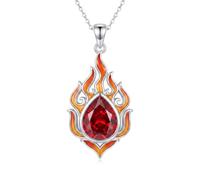 SIMONLY Collar de llama de plata de ley 925 con colgante de piedra roja, collar de lágrima de circonita cúbica, joyería de fuego, regalo de aniversario de cumpleaños para mujeres, mamá, esposa, novia