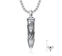 SIMONLY Collares de urna de bala para cenizas, plata de ley 925, lobo, alas de ángel, collar de tigre, colgante de bala, joyería de cremación para hombre, Plata esterlina, Sin piedra preciosa