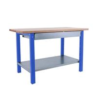 SimonRack Banco de Trabajo Taller, Capacidad Carga 1000 kg, 865x1500x750 mm, Mesa de Trabajo, 1 Cajón, Azul/Haya - BT6 PRO