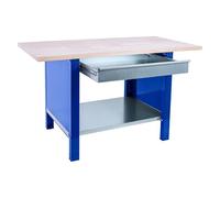 SimonRack Banco de Trabajo Taller, Capacidad Carga 1000 kg, 865x1500x750 mm, Mesa de Trabajo, 1 Cajón, Azul/Haya - BT6 PRO