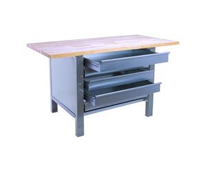 SimonRack Banco de Trabajo Taller, Capacidad Carga 1000 kg, 865x1800x750 mm, Mesa de Trabajo, 5 Cajones, Gris/Haya - BT6 PRO | Tablero Madera Alistonada 32 mm, Capacidad Carga 1000 kg, Madera Haya, Gris , Pintura anticorrosión