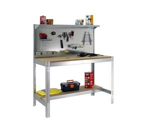 SimonRack Banco de Trabajo Taller, Capacidad Carga 400 kg, 1445x910x610 mm, Mesa de Trabajo, Galvanizado/Madera - BT3