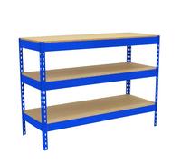 SimonRack Banco de Trabajo Taller, Mesa de Trabajo Taller, Carga Máxima 400 kg, 900x1200x450 mm, Bricolaje, 3 Alturas, Azul/Madera - BT-Basic