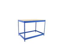 SimonRack Banco de Trabajo Taller, Mesa de Trabajo Taller, Carga Máxima 400 kg, 900x1200x450 mm, Bricolaje, Azul/Madera - BT-Basic