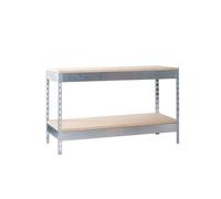 SimonRack Banco de Trabajo Taller, Mesa de Trabajo Taller, Carga Máxima 400 kg, 900x1200x750 mm, Bricolaje, 2 Alturas, Galva/Madera - BT-BASIC