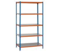 SimonRack Estanteria Metalica, 2000x1000x500 mm, 5 Baldas, 180 kg de Punto Flexión, Estantería Almacenaje, Sin tornillos, Azul/Naranja/Galva - Simonclick