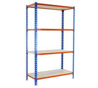 SimonRack Estanteria Metalica, 4 Baldas Madera Ajustables, 150 kg de Punto Flexión, 1500x1000x400 mm, Estantería Almacenaje, Sin tornillos, Azul/Naranja/Madera - Maderclick