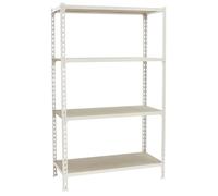 SimonRack Estanteria Metalica, 4 Baldas Madera Ajustables, 150 kg de Punto Flexión, 1500x900x400 mm, Estantería Almacenaje, Sin tornillos, Blanco/Madera - Maderclick