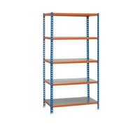 SimonRack Estanteria Metalica, 5 Baldas Ajustables, 200 kg de Punto Flexión, 2000x1100x500 mm, Estantería Almacenaje, Sin tornillos, Azul/Naranja/Galva - Simonclick