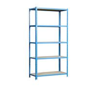 SimonRack Estanteria Metalica, 5 Baldas Madera Ajustables, 200 kg de Punto Flexión, 2000x1200x400 mm, Estantería Almacenaje, Sin tornillos, Azul/Madera - Maderclick