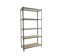 SimonRack Estanteria Metalica, 5 Baldas Madera Ajustables, 200 kg de Punto Flexión, 2000x1200x500 mm, Estantería Almacenaje, Sin tornillos, Antracita/Madera - Maderclick