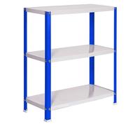 SimonRack Estantería Metálica Almacenaje, 3 Baldas, Alta Capacidad Carga 100 kg, 900x800x400 mm, Estantería Salón Baño Cocina, Azul/Blanco - SimonHome Classic