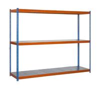 SimonRack Estantería Metálica Almacenaje, Sin Tornillos, 3 Baldas, Alta Capacidad Carga 400 kg, 2000x1200x450 mm, Estantería Taller Garaje Trastero, Azul/Naranja/Galva