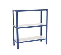 SimonRack Estantería Metálica Almacenaje, Sin tornillos, 3 Baldas Madera, Alta Capacidad Carga 150 kg, 900x800x300 mm, Estantería Salón Baño Cocina, Azul/Blanco - SimonHomeClick Wood