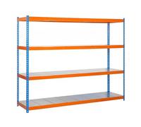SimonRack Estantería Metálica Almacenaje, Sin Tornillos, 4 Baldas, Alta Capacidad Carga 400 kg, 2000x1800x450 mm, Estantería Taller Garaje Trastero, Azul/Naranja/Galva