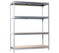 SimonRack Estantería Metálica Almacenaje, Sin Tornillos, 4 Baldas Madera, Alta Capacidad Carga 400 kg, 2000x1800x750 mm, Estantería Taller Garaje Trastero, Galva/Madera