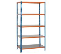 SimonRack Estantería Metálica Almacenaje, Sin tornillos, 5 Baldas, Alta Capacidad Carga 180 kg, 1800x900x300 mm, Estantería Garaje Trastero, Azul/Naranja/Galva