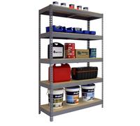 SimonRack Estantería Metálica Almacenaje, Sin Tornillos, 5 Baldas Madera, Alta Capacidad Carga 300 kg, 2000x1000x600 mm, Estantería Taller Garaje Trastero, Gris/Madera