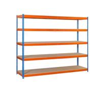 SimonRack Estantería Metálica Almacenaje, Sin Tornillos, 5 Baldas Madera, Alta Capacidad Carga 400 kg, 2000x1200x600 mm, Estantería Taller Garaje Trastero, Galva/Madera