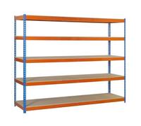 SimonRack Estantería Metálica Almacenaje, Sin Tornillos, 5 Baldas Madera, Alta Capacidad Carga 400 kg, 2000x1800x750 mm, Estantería Taller Garaje Trastero, Azul/Naranja/Madera
