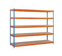 SimonRack Estantería Metálica Almacenaje, Sin Tornillos, 5 Baldas Madera, Alta Capacidad Carga 400 kg, 2000x1200x450 mm, Estantería Taller Garaje Trastero, Galva/Madera