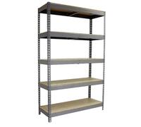SimonRack Estantería Metálica Almacenaje, Sin Tornillos, 5 Baldas Madera, Alta Capacidad Carga 600 kg, 2000x1800x600 mm, Estantería Taller Garaje Trastero, Galva/Madera
