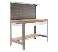 Simonrack Banco de trabajo BT3, capacidad 600 kg, 1445×1510×610 mm, 1 cajón, Gris/Madera