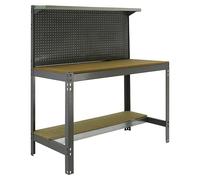 Simon Rack Banco de Trabajo Taller, Capacidad Carga 600 kg, 1445x1510x610 mm, Mesa de Trabajo, Gris/Madera - BT3