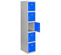 SimonRack Taquilla Vestuario Metálica, 5 Puerta, Incluye Llave, 1800x300x500 mm, Gris/Azul - SimonLocker