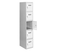SimonRack Taquilla Vestuario Metálica, 5 Puerta, Incluye Llave, 1800x300x500 mm, Gris/Blanco - SimonLocker