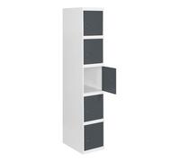 SimonRack Taquilla Vestuario Metálica, 5 Puerta, Incluye Llave, 1800x400x500 mm, Blanco/Antracita - SimonLocker
