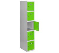SimonRack Taquilla Vestuario Metálica, 5 Puerta, Incluye Llave, 1800x400x500 mm, Gris/Verde - SimonLocker
