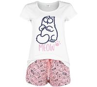 Simon's Cat Meow Mujer Pijama Blanco-Rosa M 100% algodón