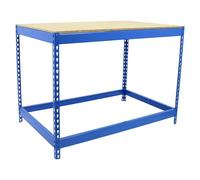 SimonRack Banco de Trabajo Taller, Mesa de Trabajo Taller, Carga Máxima 400 kg, 900x1200x750 mm, Bricolaje, Azul/Madera - BT-Basic