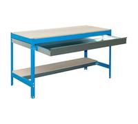 Simon Rack Banco de Trabajo Taller, Capacidad Carga 400 kg, 842x910x610 mm, Mesa de Trabajo, 1 Cajón, Azul/Madera - BT0