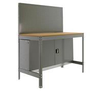Banco de trabajo metálico de color gris/madera con capacidad de carga de 400 kg