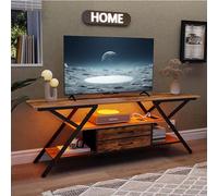 Simoretus Moderno soporte de TV de 55 pulgadas con toma de corriente para TV de hasta 65 pulgadas, LED y 2 cajones de tela de almacenamiento, centro de entretenimiento con estación de carga para sala