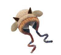 Simpático gorro de invierno cálido de punto, simpático sombrero con capucha con cuernos de oveja | Sombrero de gorro con animales de punto - Gorro con orejas térmicas a, Caqui., M