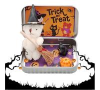 Simpatico Orsetto di Halloween in una scatola, abbraccio di orsetti tascabili con Cappello da Mago e scopa, Regali supporto emotivo, Regalo Positivo Halloween per dolcetto o scherzetto (E)