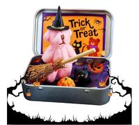 Simpatico Orsetto di Halloween in una scatola, abbraccio di orsetti tascabili con Cappello da Mago e scopa, Regali supporto emotivo, Regalo Positivo Halloween per dolcetto o scherzetto (D)