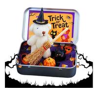 Simpatico Orsetto di Halloween in una scatola, abbraccio di orsetti tascabili con Cappello da Mago e scopa, Regali supporto emotivo, Regalo Positivo Halloween per dolcetto o scherzetto (C)