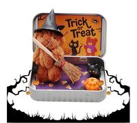 Simpatico Orsetto di Halloween in una scatola, abbraccio di orsetti tascabili con Cappello da Mago e scopa, Regali supporto emotivo, Regalo Positivo Halloween per dolcetto o scherzetto (B)