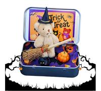 Simpatico Orsetto di Halloween in una scatola, abbraccio di orsetti tascabili con Cappello da Mago e scopa, Regali supporto emotivo, Regalo Positivo Halloween per dolcetto o scherzetto (A)